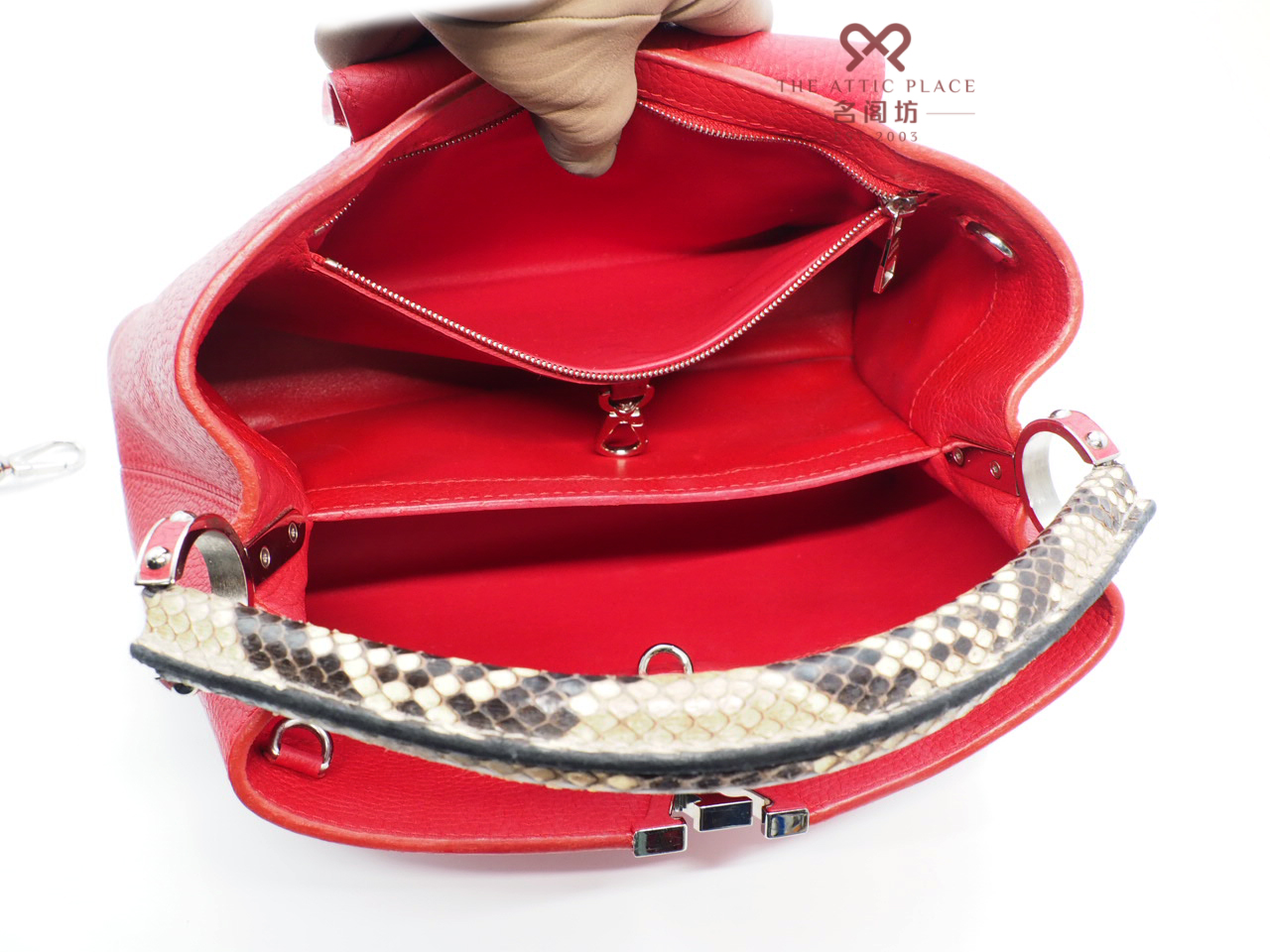 Louis Vuitton Limited Edition Red/ Rubis Capucines PM Python Handle Tote/ Shoulder bag (MI0156) - Image 10