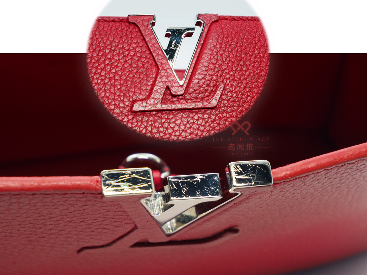 Louis Vuitton Limited Edition Red/ Rubis Capucines PM Python Handle Tote/ Shoulder bag (MI0156) - Image 6