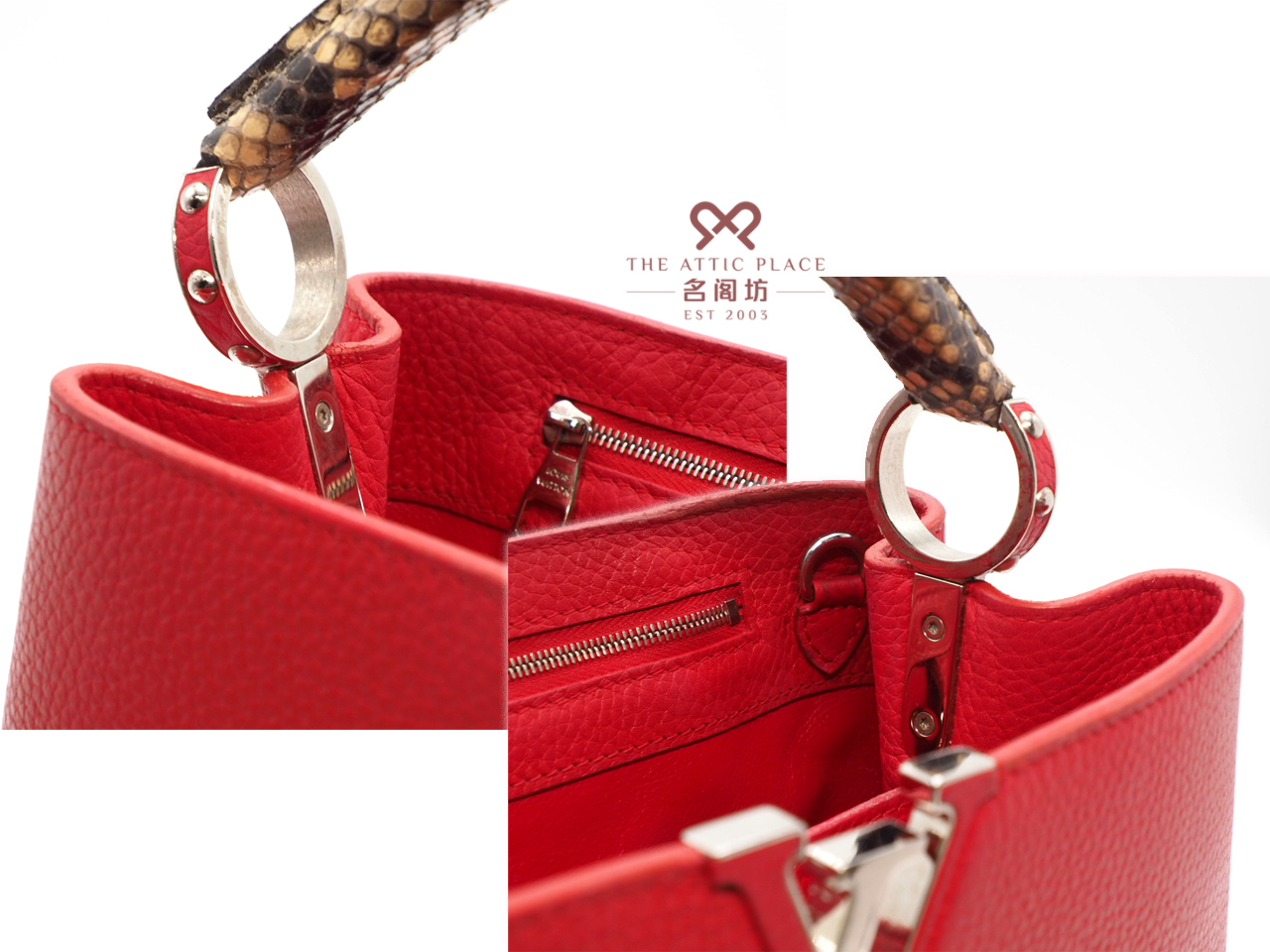 Louis Vuitton Limited Edition Red/ Rubis Capucines PM Python Handle Tote/ Shoulder bag (MI0156) - Image 7