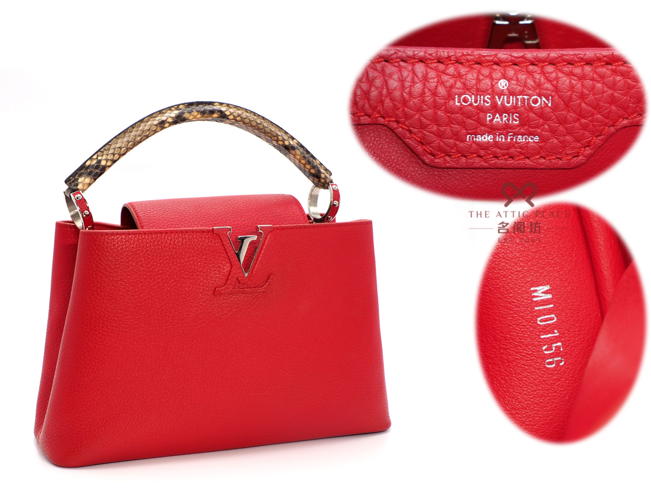 Louis Vuitton Limited Edition Red/ Rubis Capucines PM Python Handle Tote/ Shoulder bag (MI0156) - Image 2
