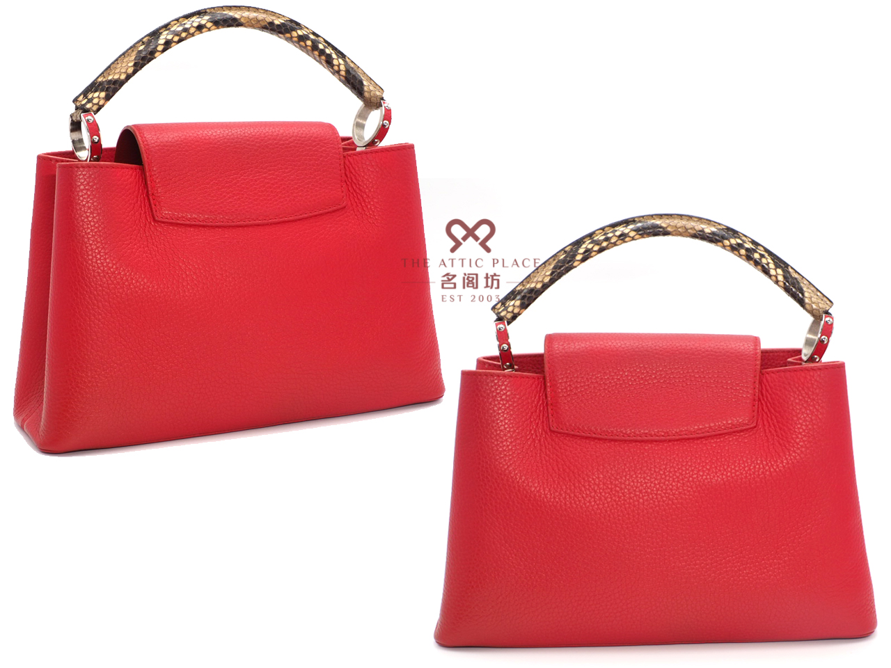 Louis Vuitton Limited Edition Red/ Rubis Capucines PM Python Handle Tote/ Shoulder bag (MI0156) - Image 3