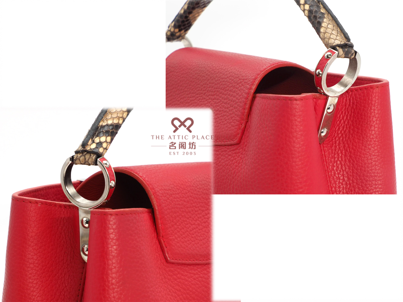 Louis Vuitton Limited Edition Red/ Rubis Capucines PM Python Handle Tote/ Shoulder bag (MI0156) - Image 8