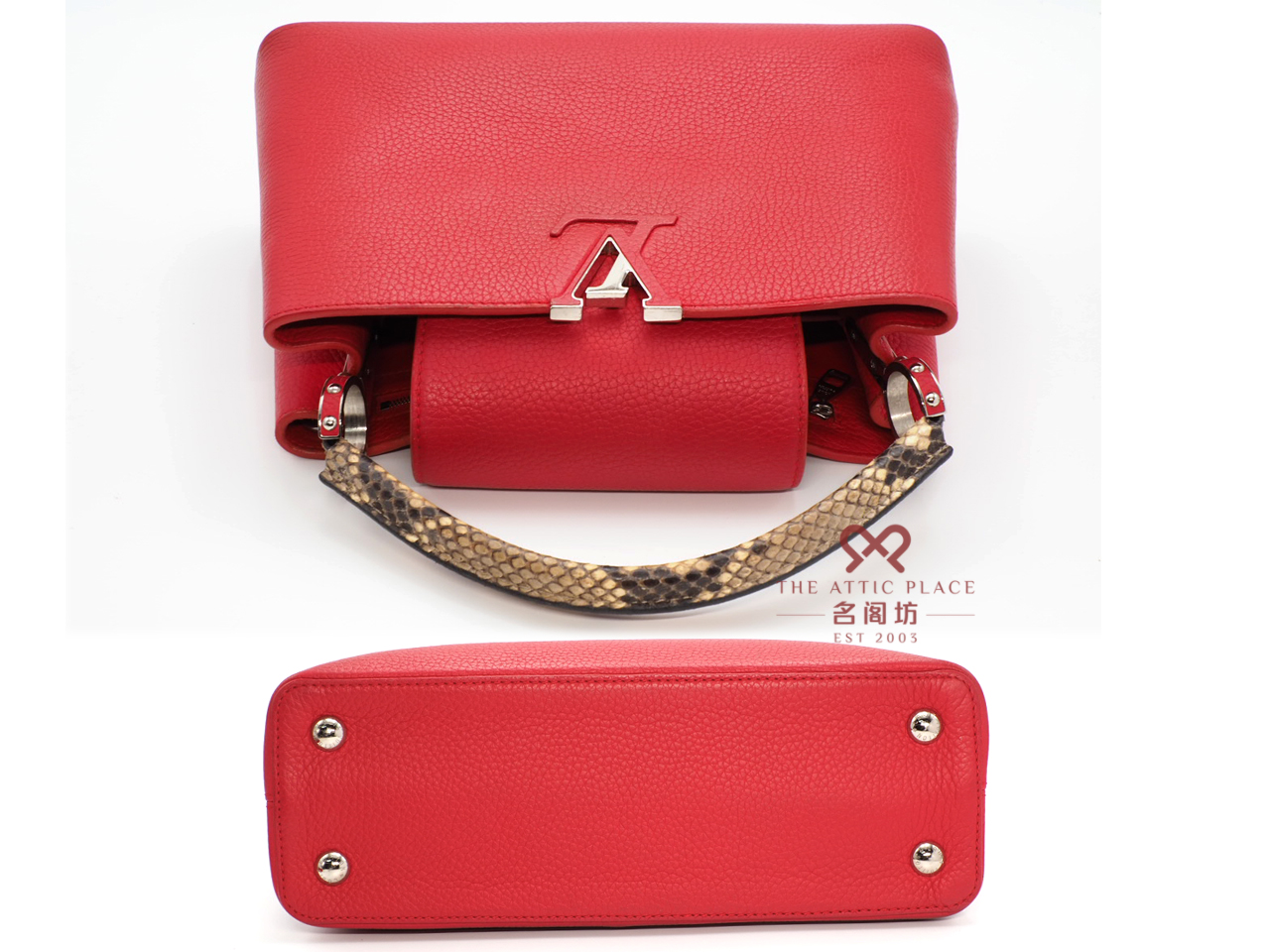 Louis Vuitton Limited Edition Red/ Rubis Capucines PM Python Handle Tote/ Shoulder bag (MI0156) - Image 4