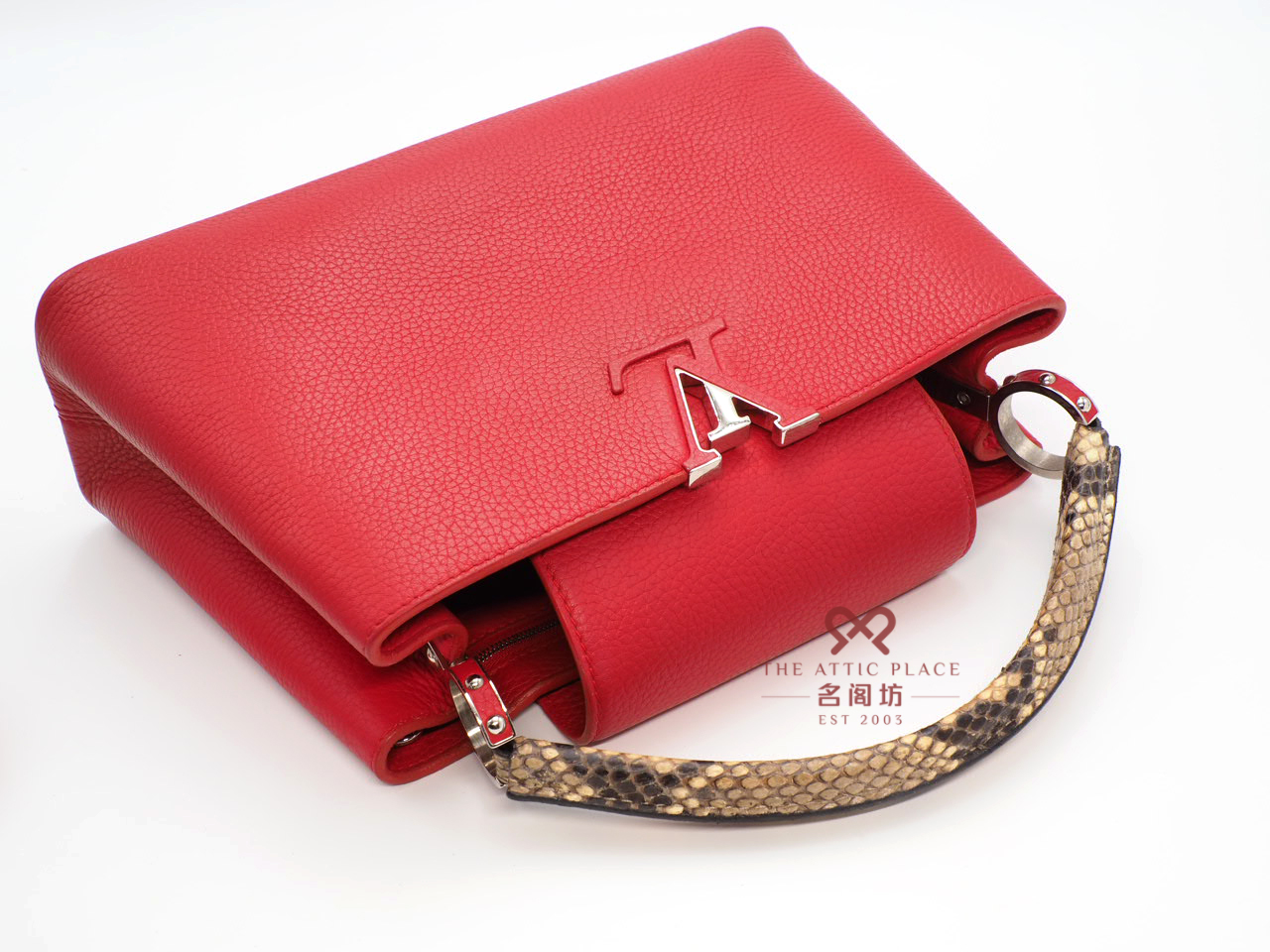 Louis Vuitton Limited Edition Red/ Rubis Capucines PM Python Handle Tote/ Shoulder bag (MI0156) - Image 5