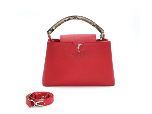 Louis Vuitton Limited Edition Red/ Rubis Capucines PM Python Handle Tote/ Shoulder bag (MI0156)