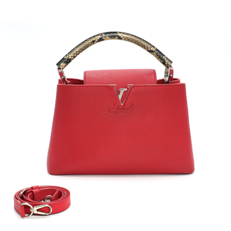 Louis Vuitton Limited Edition Red/ Rubis Capucines PM Python Handle Tote/ Shoulder bag (MI0156)