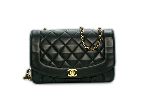 Chanel 3423784 Vintage 25cm Black Quilted Lambskin Diana Flap Bag Gold Hardware