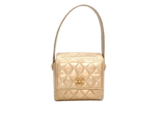Chanel 2560281 Metallic Gold Vintage CC Quilted Flap Box Tote/ Shoulder bag