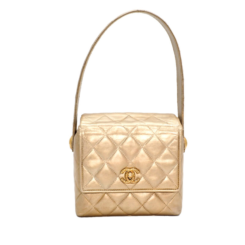 Chanel 2560281 Metallic Gold Vintage CC Quilted Flap Box Tote/ Shoulder bag