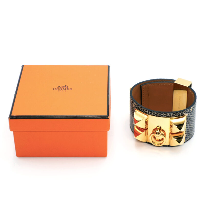 Hermes  Collier De Chien CDC Ombre Lizard Bracelet Gold Hardware M Stamp Small Size