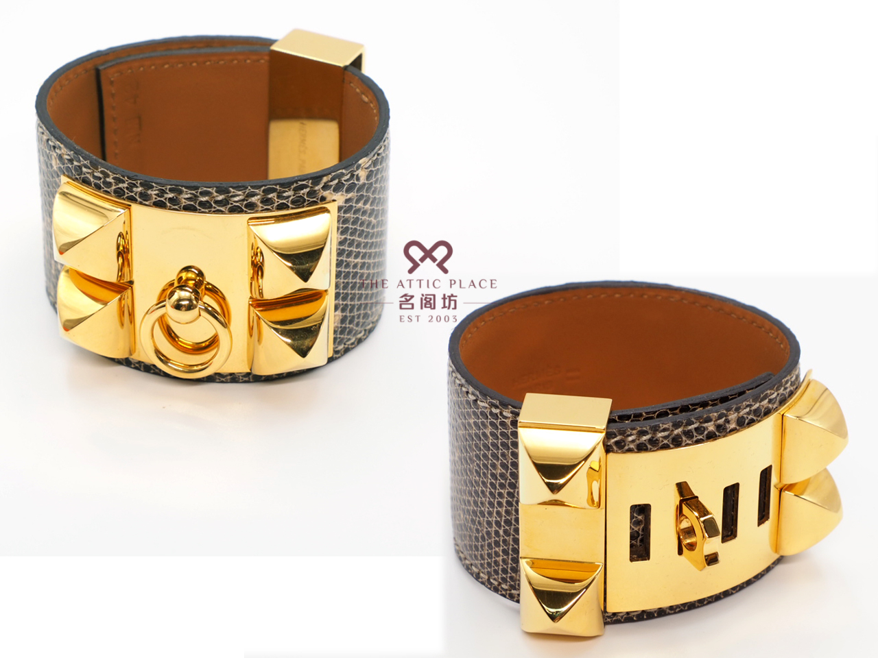 Hermes Collier De Chien CDC Ombre Lizard Bracelet Gold Hardware M Stamp Small Size - Image 4
