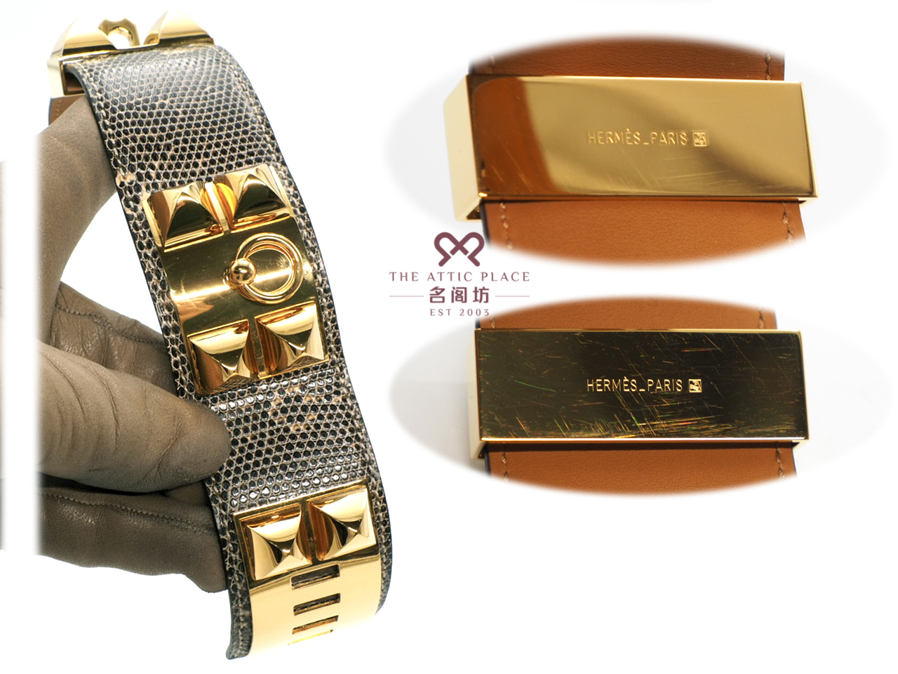 Hermes Collier De Chien CDC Ombre Lizard Bracelet Gold Hardware M Stamp Small Size - Image 5
