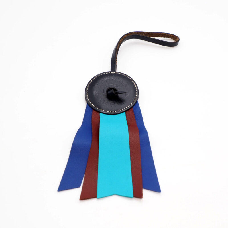 Hermes Sac Paddock Leather Small Flot Bag Charm- Iris/ Maroon/ Blue Multicolor