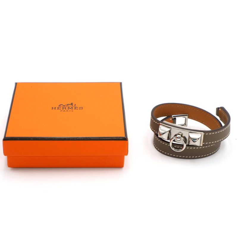Hermes Etoupe Bracelet Mini Rivale Double Tour Collier De Chien Silver Hardware - Size XS  T1