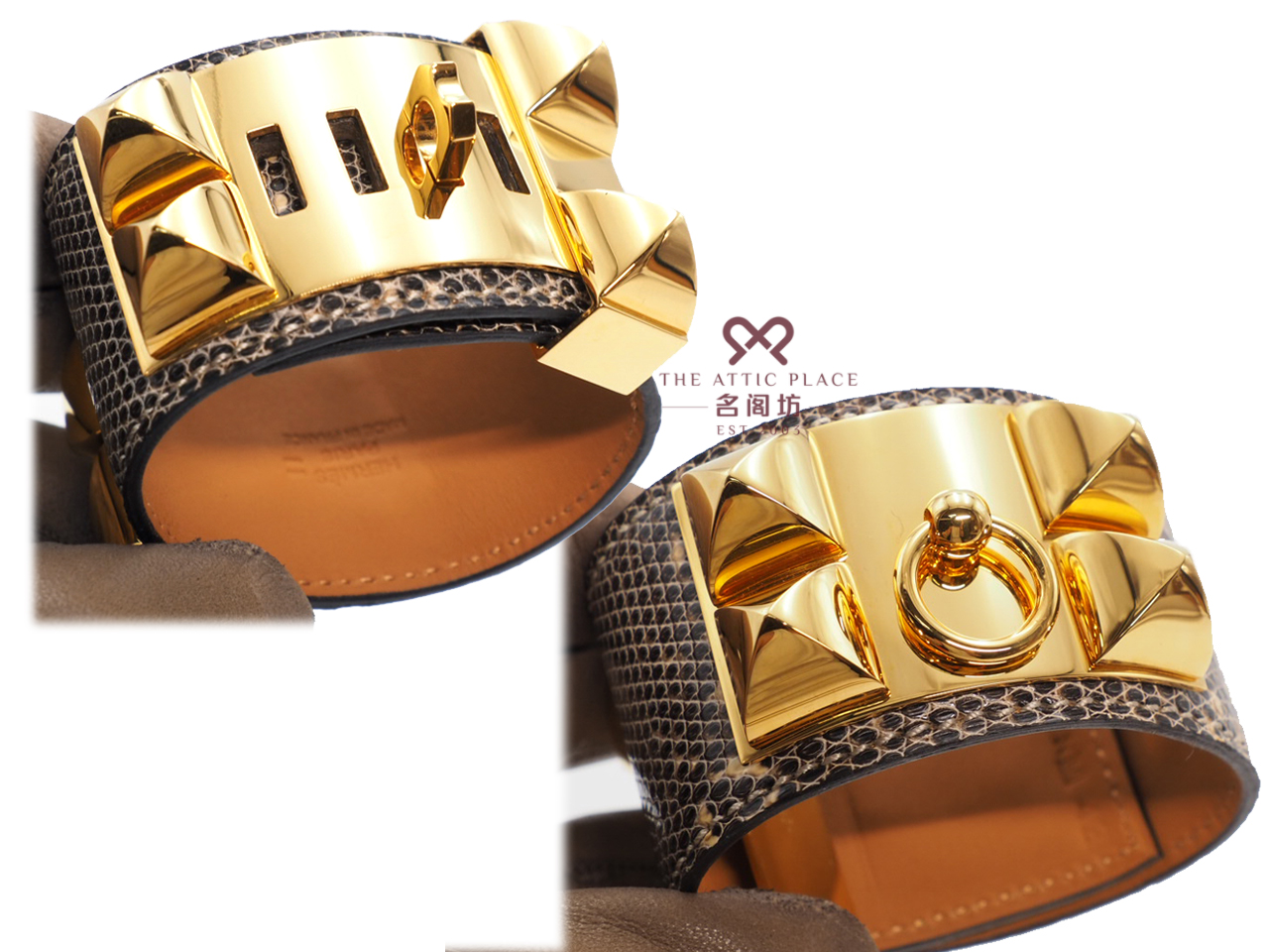 Hermes Collier De Chien CDC Ombre Lizard Bracelet Gold Hardware M Stamp Small Size - Image 3