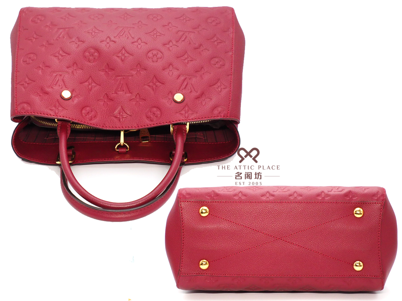 Louis Vuitton Red Monogram Empreinte Montaigue MM 2-Way Bag (SP4157) - Image 4