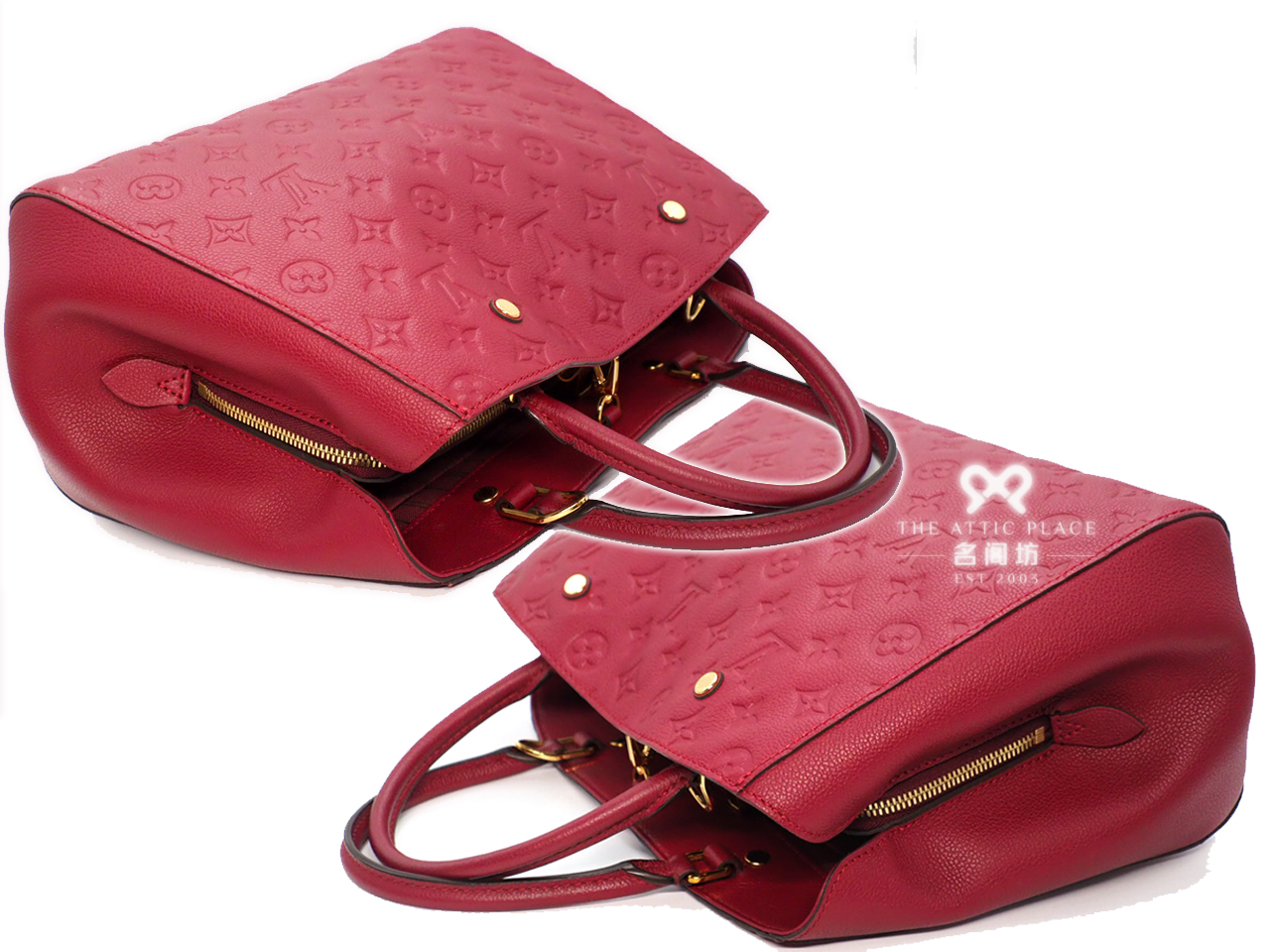 Louis Vuitton Red Monogram Empreinte Montaigue MM 2-Way Bag (SP4157) - Image 5