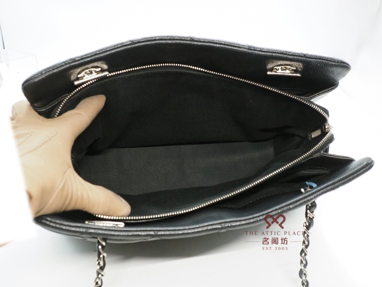 Chanel 17703489 Black Caviar CC Timeless Petit Shopping Tote Silver Hardware - Image 12