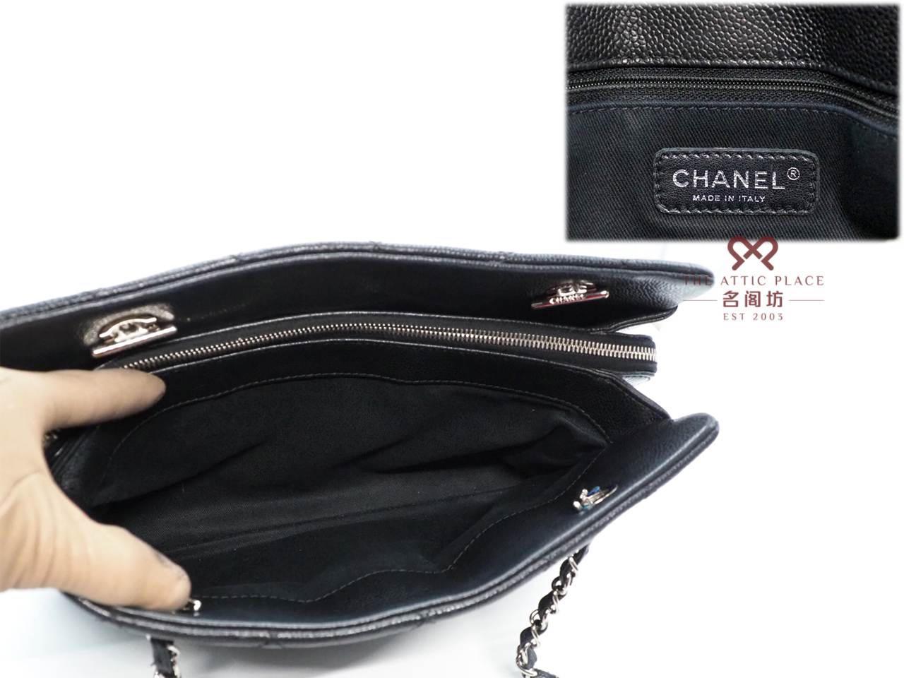 Chanel 17703489 Black Caviar CC Timeless Petit Shopping Tote Silver Hardware - Image 10