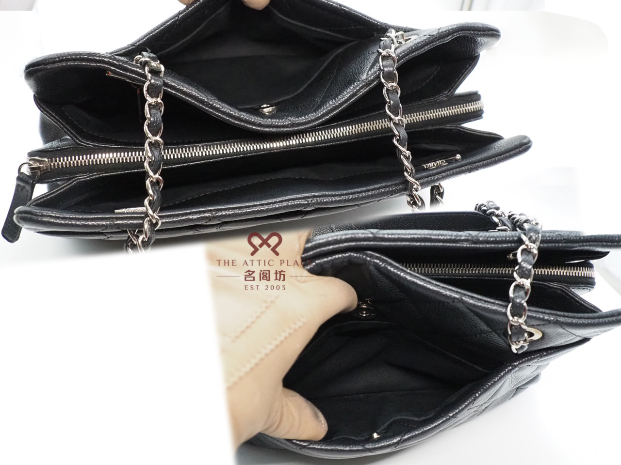 Chanel 17703489 Black Caviar CC Timeless Petit Shopping Tote Silver Hardware - Image 9