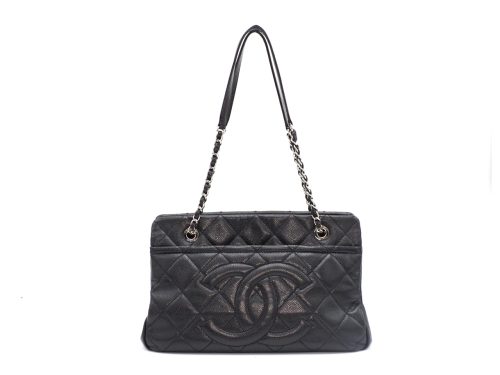 Chanel 17703489 Black Caviar CC Timeless Petit Shopping Tote Silver Hardware