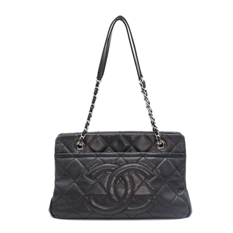 Chanel 17703489 Black Caviar CC Timeless Petit Shopping Tote Silver Hardware