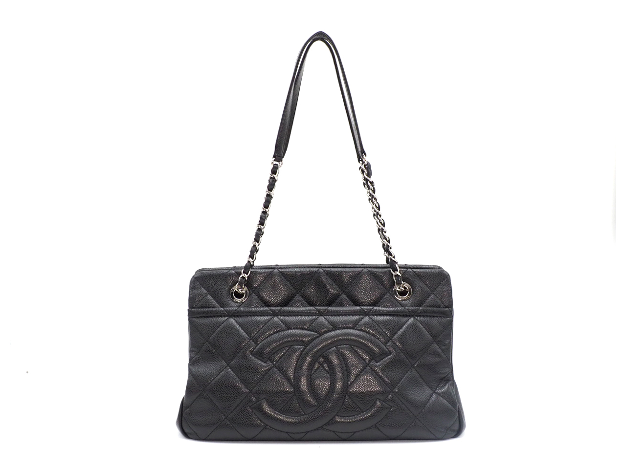 Chanel 17703489 Black Caviar CC Timeless Petit Shopping Tote Silver Hardware