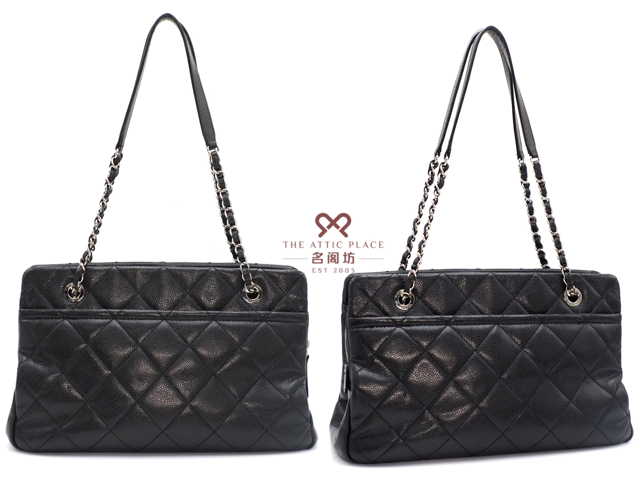 Chanel 17703489 Black Caviar CC Timeless Petit Shopping Tote Silver Hardware - Image 3