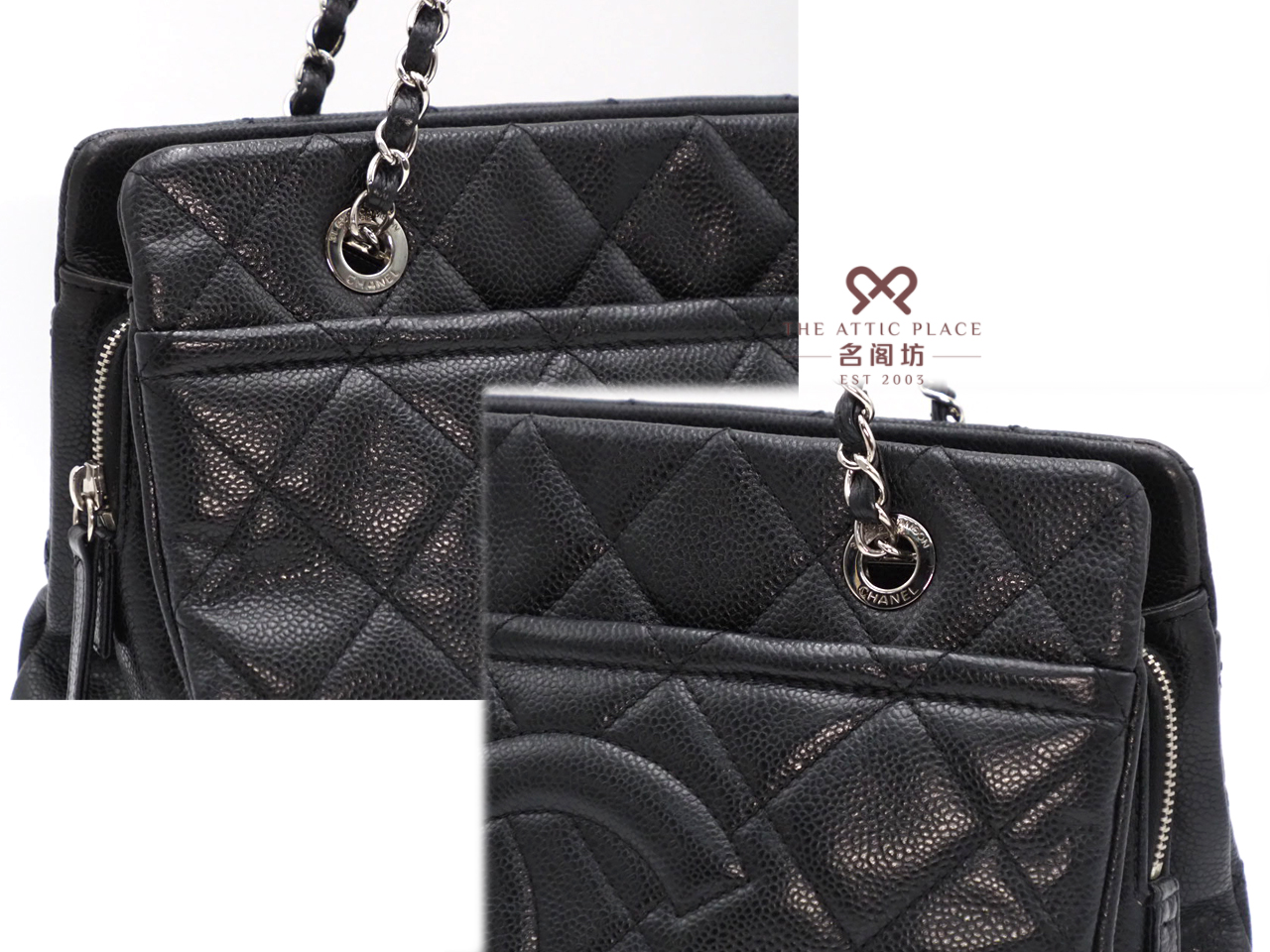 Chanel 17703489 Black Caviar CC Timeless Petit Shopping Tote Silver Hardware - Image 5