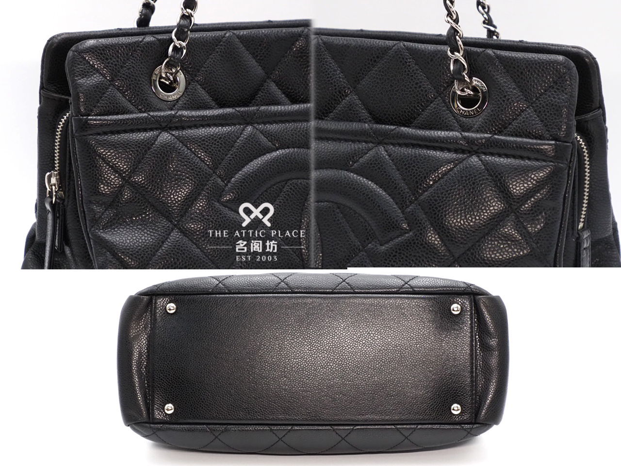 Chanel 17703489 Black Caviar CC Timeless Petit Shopping Tote Silver Hardware - Image 4