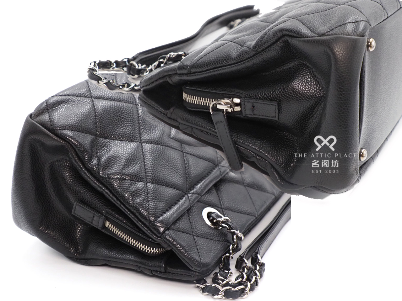 Chanel 17703489 Black Caviar CC Timeless Petit Shopping Tote Silver Hardware - Image 6