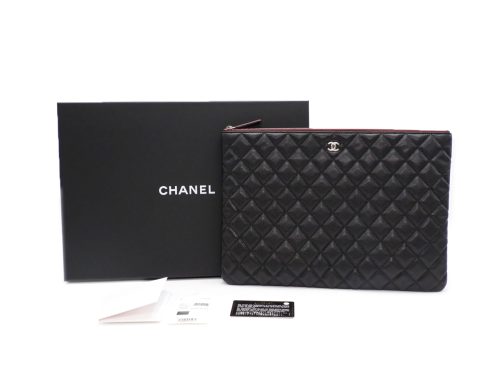 Chanel 290095237 Black Medium Caviar Leather O Case Clutch