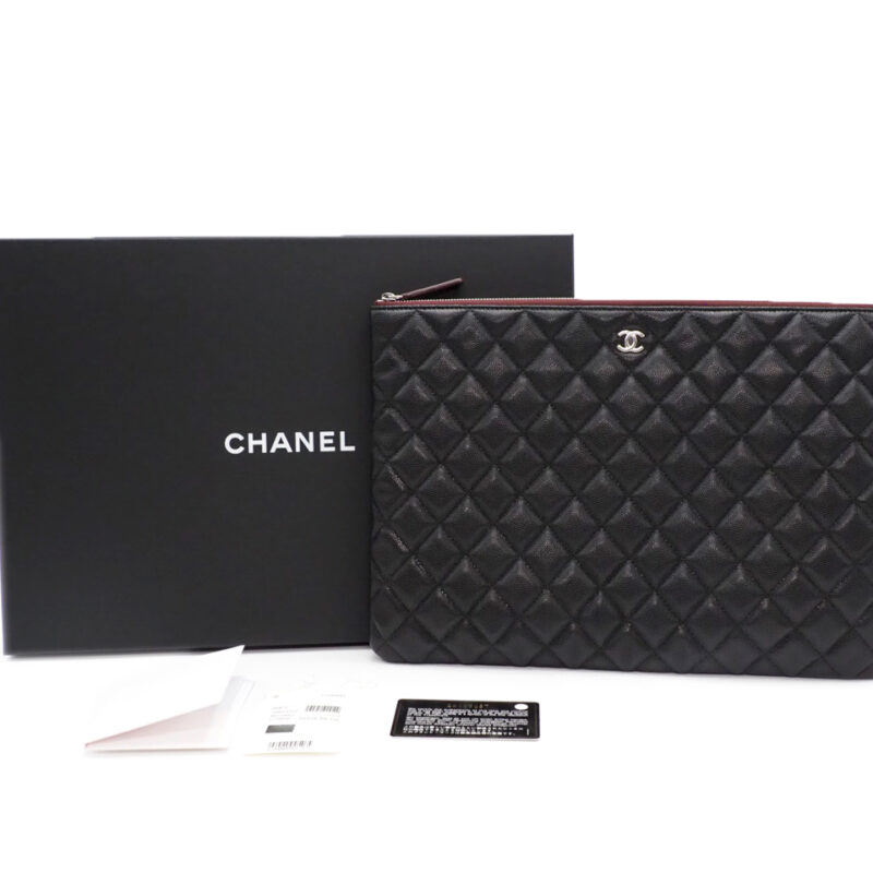 Chanel 290095237 Black Medium Caviar Leather O Case Clutch