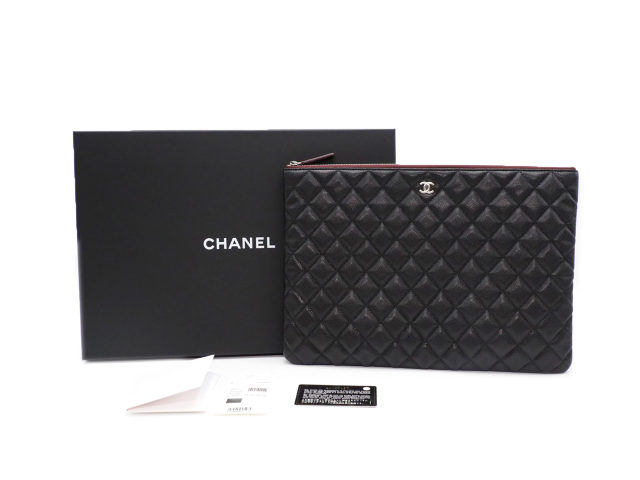 Chanel 290095237 Black Medium Caviar Leather O Case Clutch