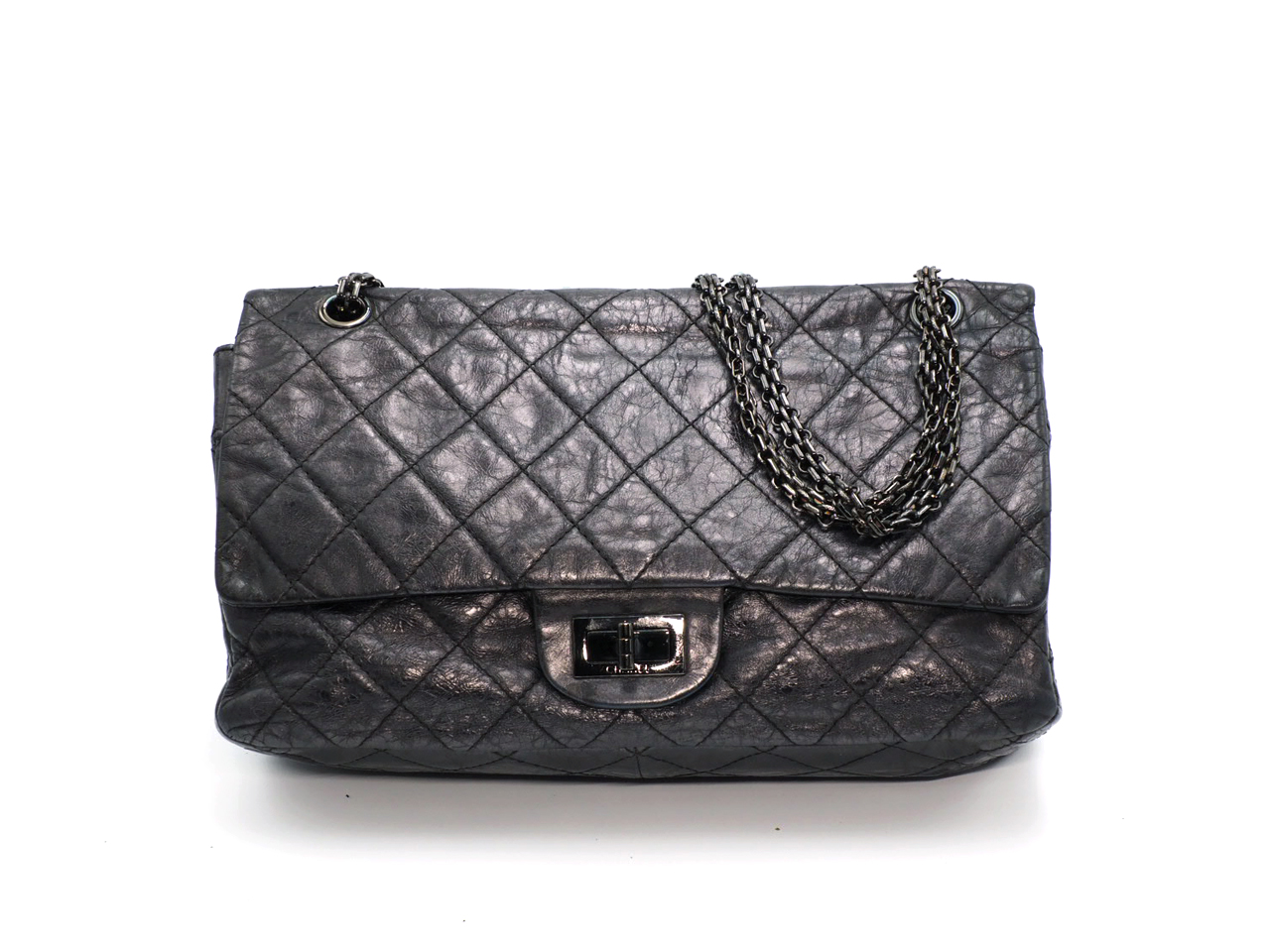 Chanel 12306187 So-Black Metallic Aged Calfskin Quilted Large 2.55 Reissue 227 Bag