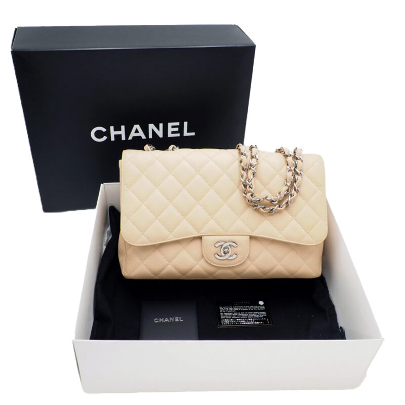 Chanel 12887976 Beige Caviar Jumbo Single Flap Silver-tone Hardware