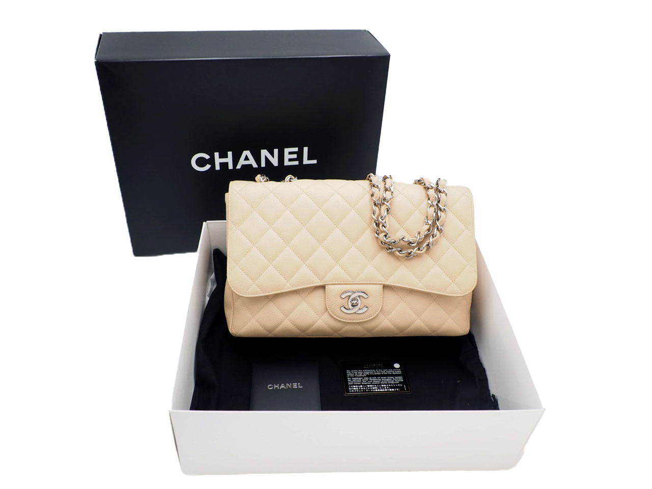 Chanel 12887976 Beige Caviar Jumbo Single Flap Silver-tone Hardware