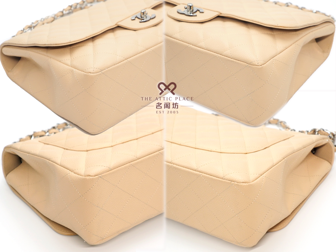 Chanel 12887976 Beige Caviar Jumbo Single Flap Silver-tone Hardware - Image 6