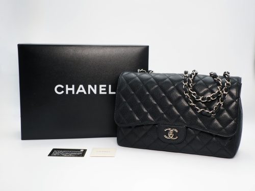Chanel 13565272 Black Caviar Jumbo Single Flap Silver Hardware