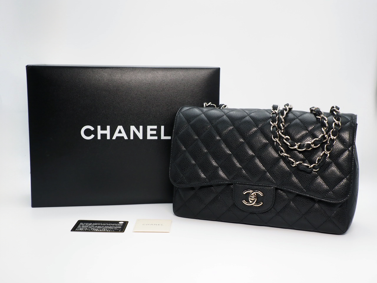 Chanel 13565272 Black Caviar Jumbo Single Flap Silver Hardware