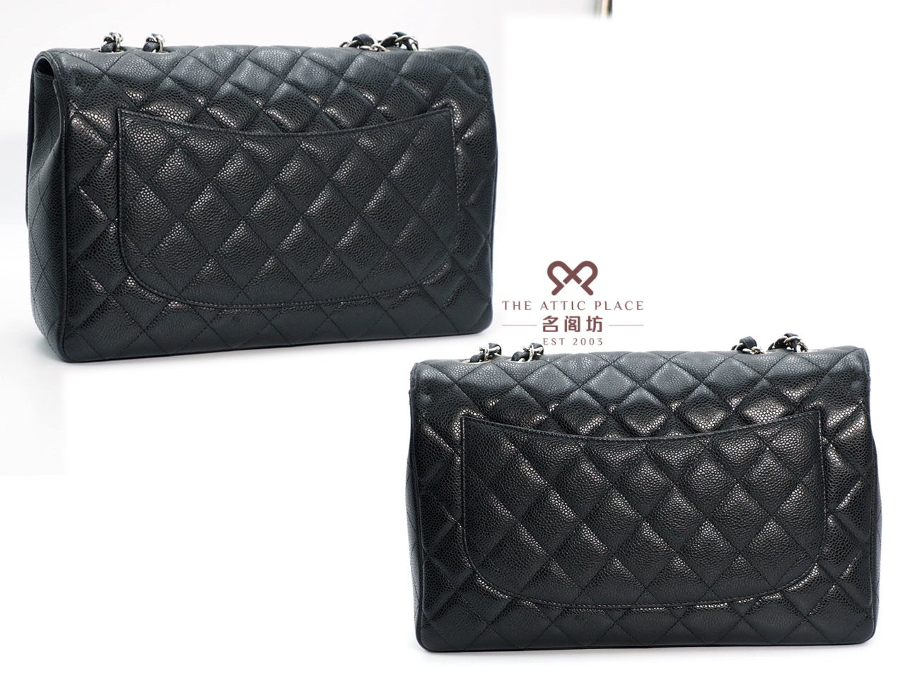 Chanel 13565272 Black Caviar Jumbo Single Flap Silver Hardware - Image 3
