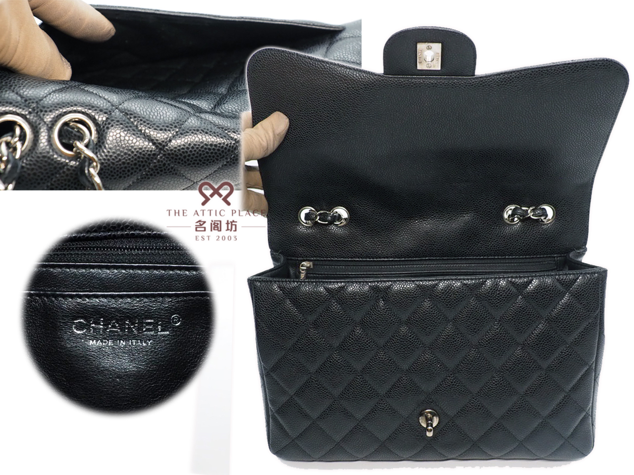 Chanel 13565272 Black Caviar Jumbo Single Flap Silver Hardware - Image 5