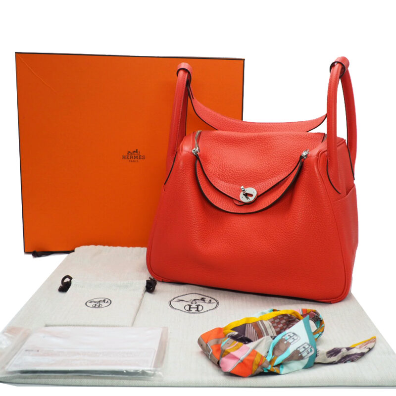Hermes Lindy 30 Rouge Pivoine Clemence Leather R Stamp Palladium Hardware -Year 2014