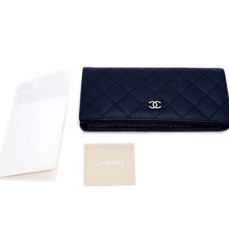 Chanel 13888863 Black Caviar Quilted Timeless 2.55 Classic Flap Long Wallet- Silver Hardware