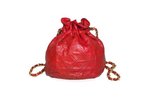 Chanel 0531258 Vintage Red Lambskin 16cm Drawstring Sling Bag Gold Hardware