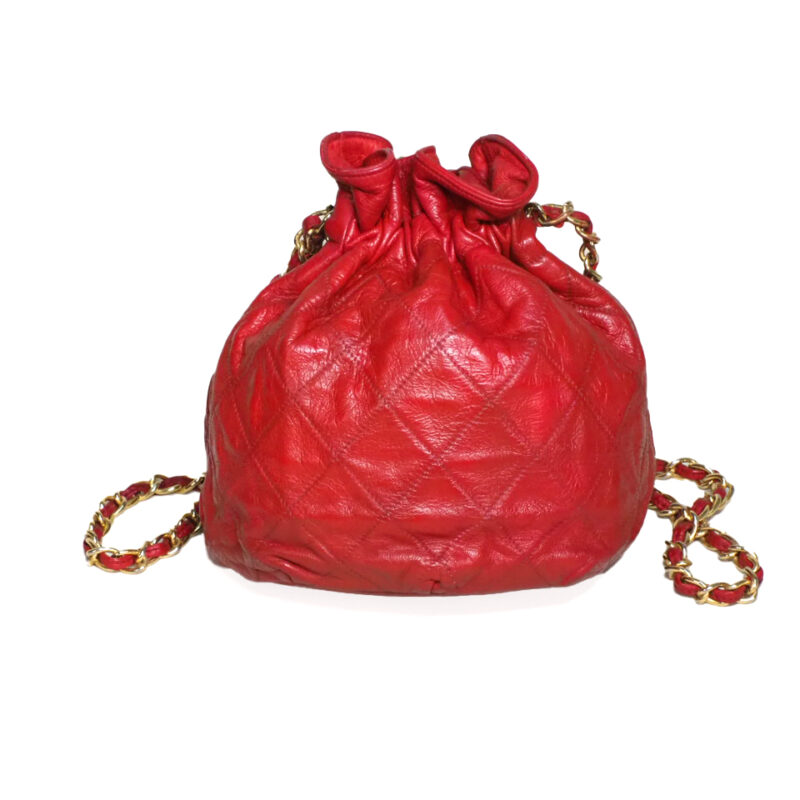 Chanel 0531258 Vintage Red Lambskin 16cm Drawstring Sling Bag Gold Hardware