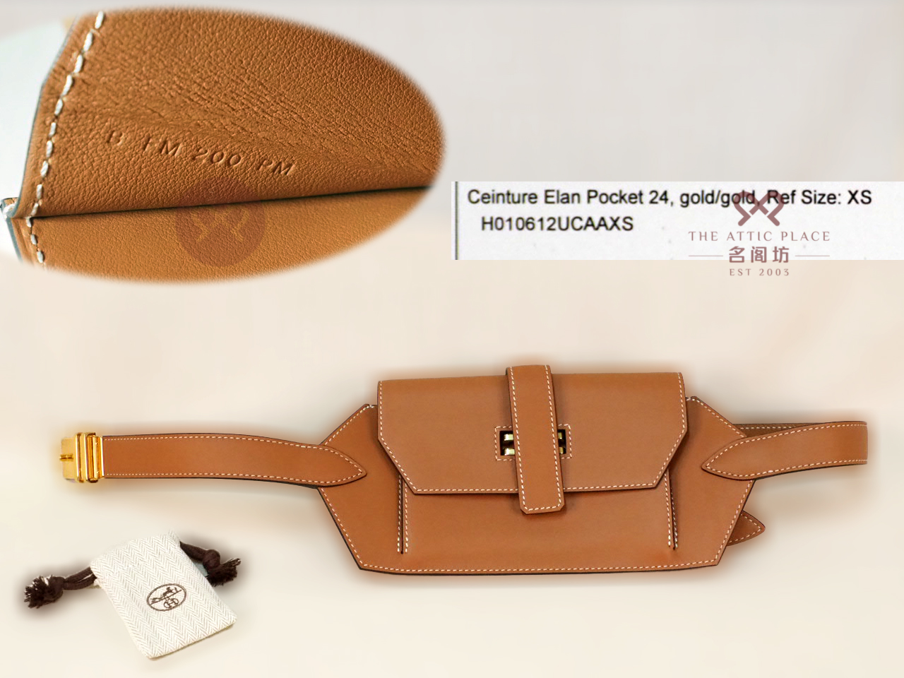 Hermes Cintura Elan Pocket 24 Belt Bag Gold Brown Gold Hardware -XS - Image 2