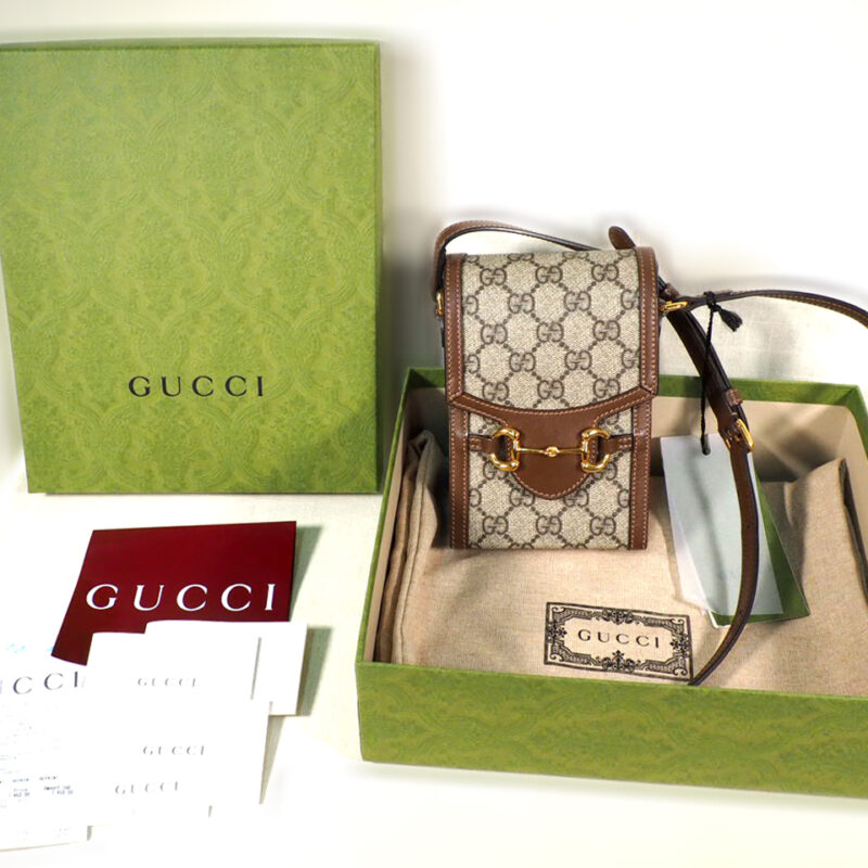 Gucci 625615 Monogram GG Horsebit Coated-Canvas Flap Small Cross Body Bag