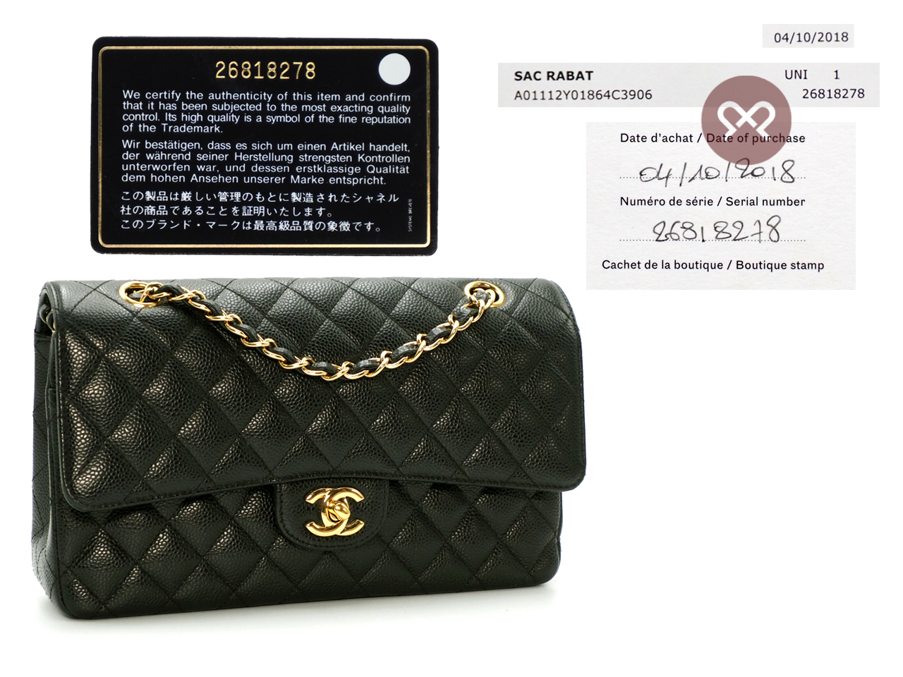 Chanel 26818278 Black Caviar Medium Classic Flap Gold Hardware - Image 2