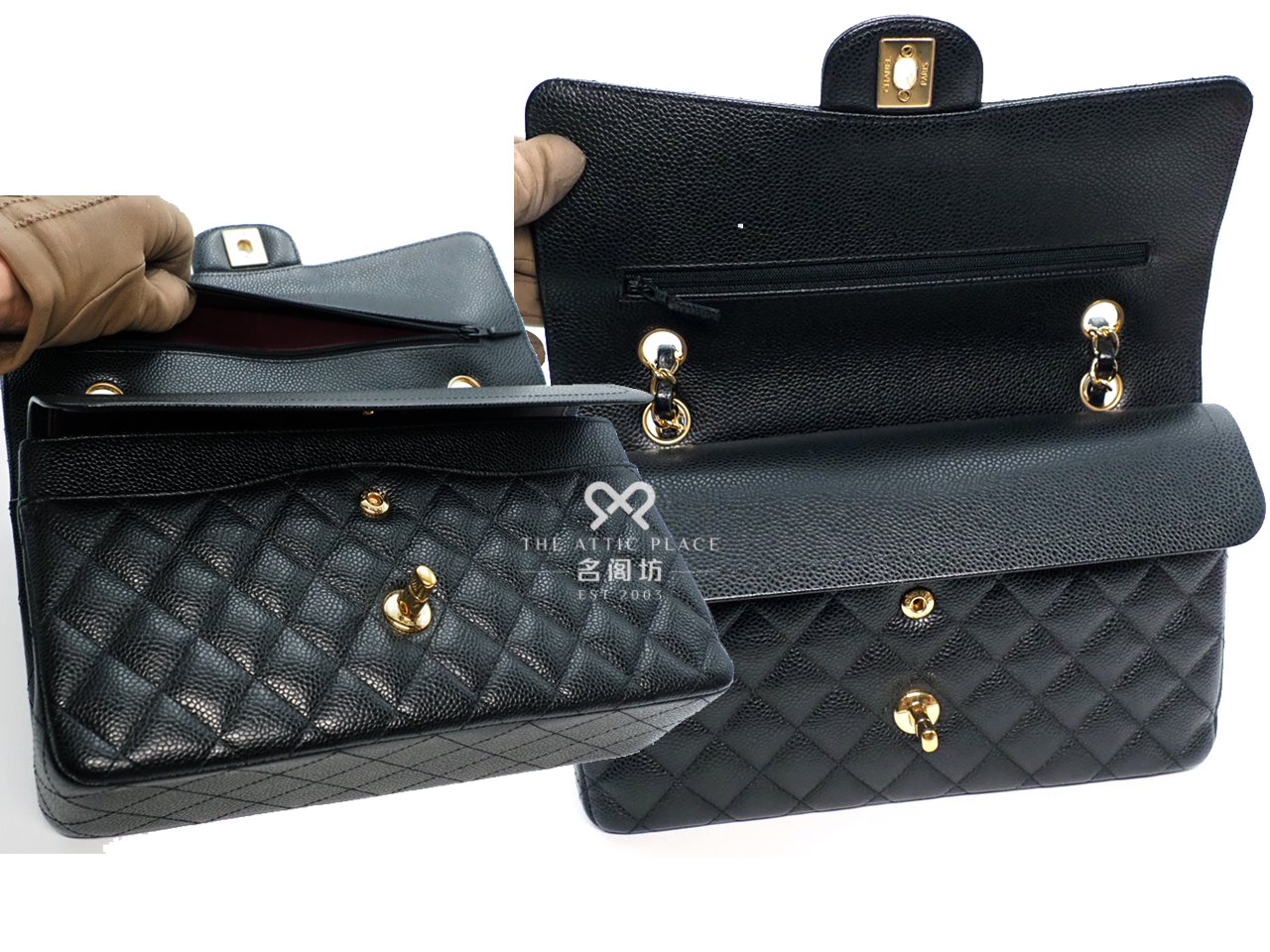 Chanel 26818278 Black Caviar Medium Classic Flap Gold Hardware - Image 8
